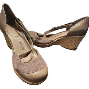 Teva Riviera Cork Wedge Heel Sandals Closed Toe Tan Shoes Womens Size 8 N